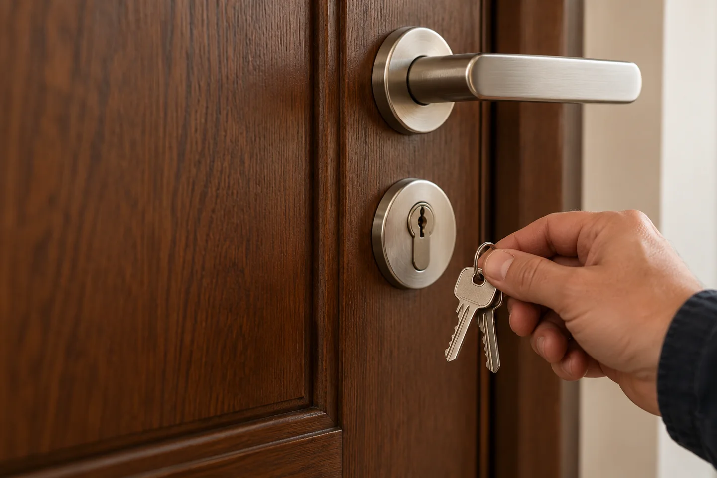 Manilla y cerradura sobre una puerta de madera